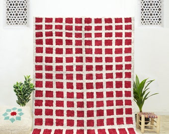 Moroccan checkerboard rug, beniourain rug, Moroccan checkered rug - Red and White checkered area rug