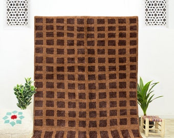 Brown Moroccan Rug, Checkered Rug, Handmade Rug, Beni Ourain Rug, Checkerboard Rug, Moroccan Shag Rug, Home Decor