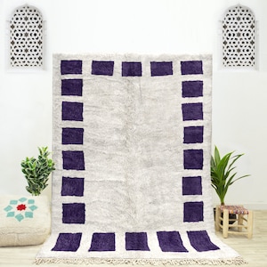 Sheepskin Moroccan Purple and White Beni Ourain checkered rug