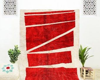 Red Moroccan Rug | Red Abstract Rug | Red Berber Rug | Large Red Area Rug | Red Room Rug | Red Living Room | Red Area Rug