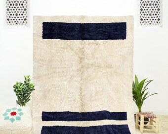 Handwoven Beni Ourain Wool Rug: Blue Geometric Moroccan Design
