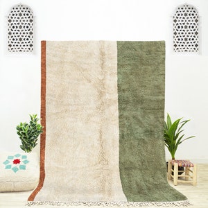 Our Moroccan Rug Collection Has this Handwoven Green Abstract Rug in the Beni Ourain Rug Tribe with a Mid Century Modern Rug Design