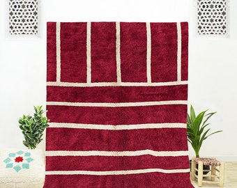 Handgewebter Marokkanischer Berber Teppich mit Rotem Abstraktem Geometrischem Design
