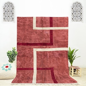 Handwoven Pink Beni Ourain Rug: Abstract Moroccan Wool Rug 8x10