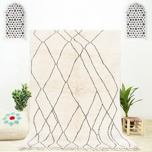 Black and White Moroccan Rug, Wool Rug, Handmade Rug, Beni Ourain Rug, Geometric Rug, Rug for Living Room