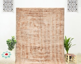 Handmade Moroccan Wool Rug: Textured Geometric Off-White Area Rug