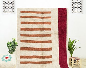 Off-white Abstract Rug is a Moroccan Art Rug with a Modern Rug Design is Handmade Using Moroccan Shag Rug Wool in the Beni Ourain Rug Tribe