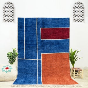 Blue Abstract Moroccan Rug: Handmade Wool Berber Rug 8x10