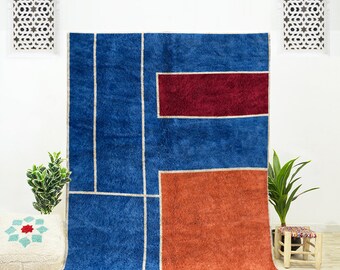 Blue Moroccan Rug 8x10, Berber Rug, Blue Wool Rug, Farmhouse Rugs 8x10, Beni Ourain Rug, 8x10 Rug Neutral, Handmade Rug