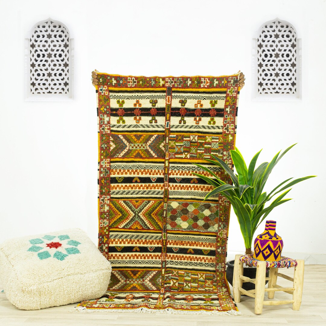 Moroccan Wool Rug: Colorful Amazigh Design, 3.3x6.6 Ft - Etsy