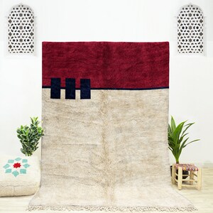 Moroccan abstract rug - Red Beni Ourain rug - Berber wool rug - Custom rug - handmade rug - Moroccan area rug - Free shipping - Beni rug