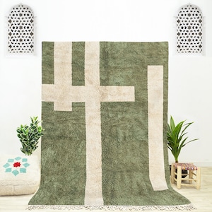 Green Abstrcat Rug, Morocco Berber Rug, Green Beni Ourain Rug, Living Room Rug 9x12, Moroccan Wool Rug, Scandinavian Rug, Rug 10x14