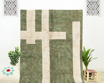 Green Abstrcat Rug, Morocco Berber Rug, Green Beni Ourain Rug, Living Room Rug 9x12, Moroccan Wool Rug, Scandinavian Rug, Rug 10x14