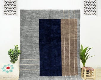 Gray Abstract Moroccan Rug: Handmade Beni Ourain Wool Berber Rug