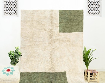 Green Geometric Rug, Moroccan Rug, Shag Rug, Beni Ourain rug, Area Rug 8x10, Bedroom Rug