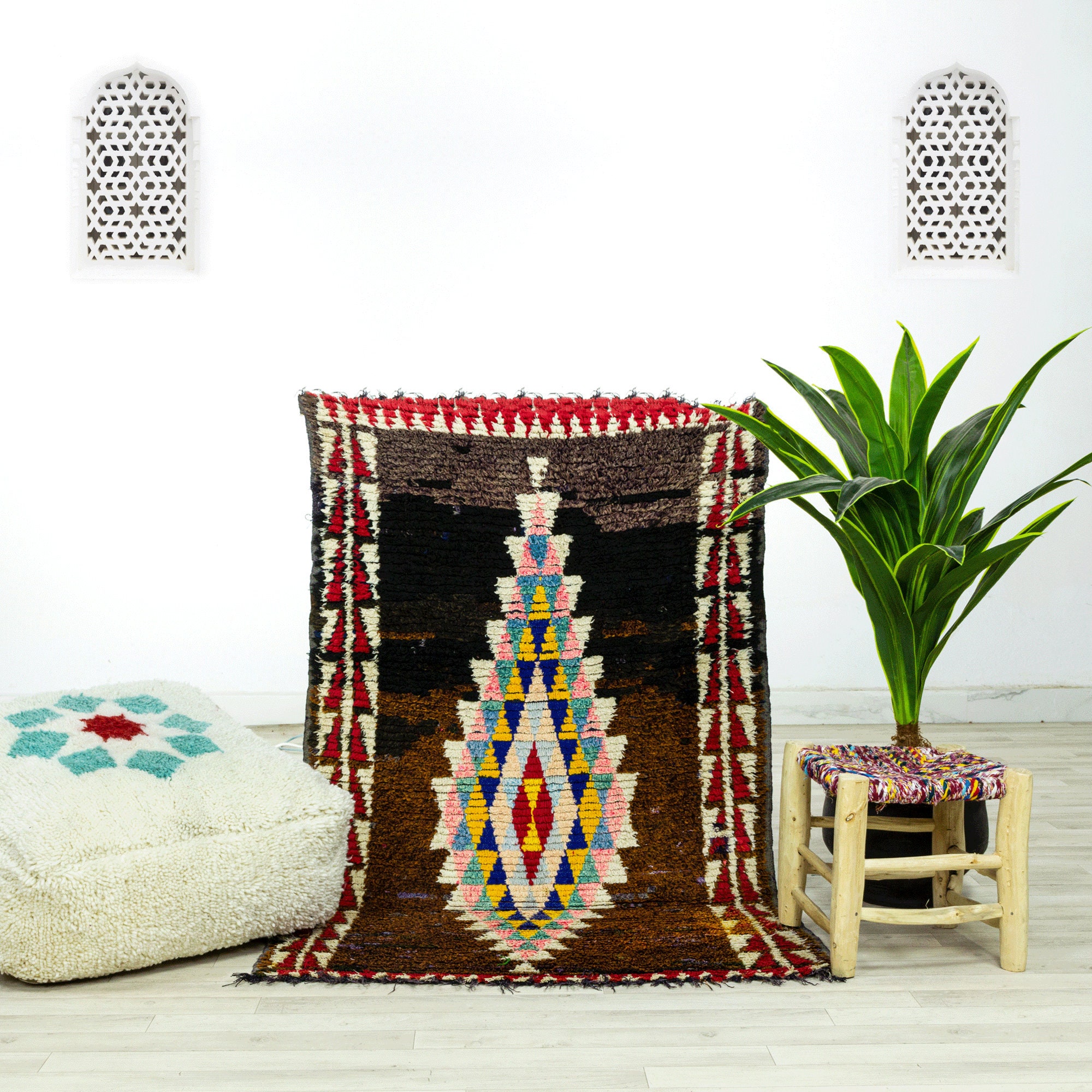 Petit Tapis Vintage - Tapis Marocain de Zone Fait à La Main Marron 3x4.6 Authentique en Laine Main