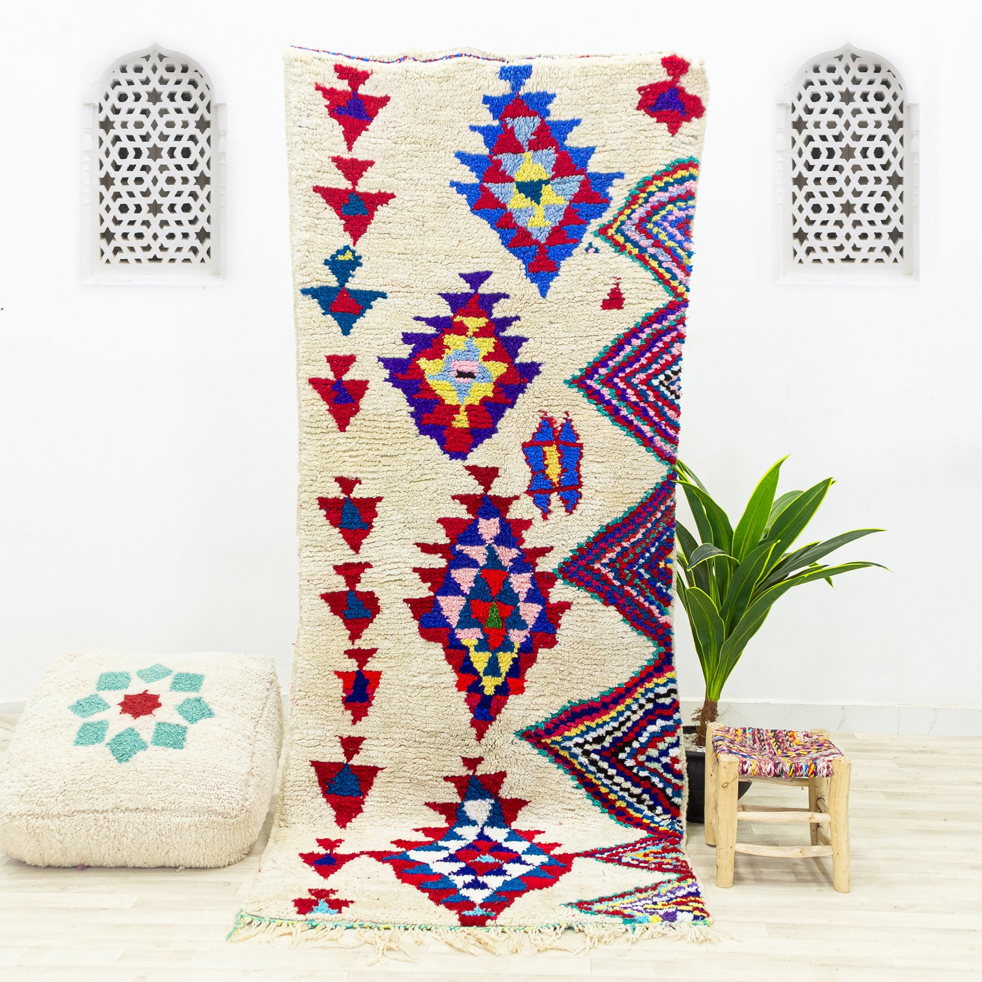 Tapis Contemporain Medium - Tapis Marocain Zone Fait Main Blanc 3.6x8.9 Authentique en Laine
