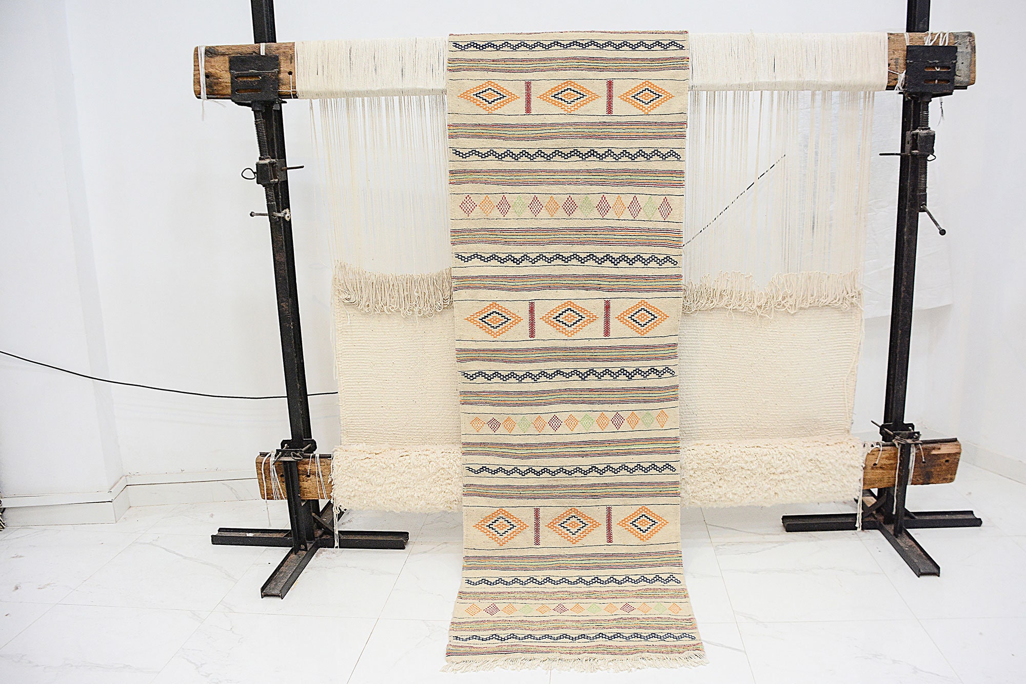 Tapis Runner - Tapis Vintage Floor Runner Marocain de Zone Fait à La Main Ivoire 2.8x9.5 Tapis Authe