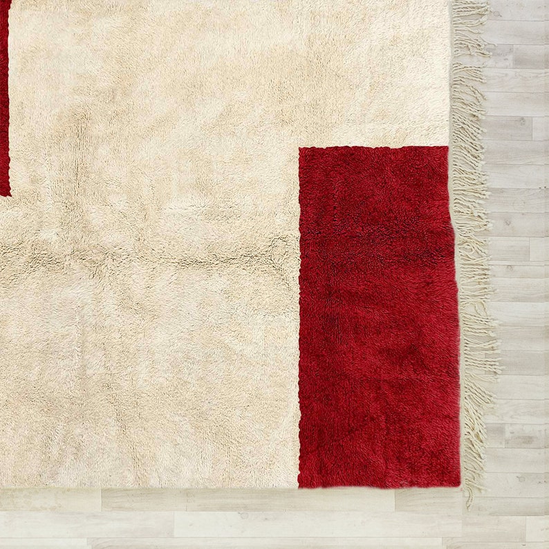 Geometric Rug, Red Moroccan Rug, Shag Rug, Beni Ourain rug, Area Rug 8x10, Bedroom Rug image 8