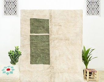 A contemporary green Moroccan geometric rug handwoven using natural ivory wool rug | Custom green Moroccan area rug 8x10 | Green shag rug