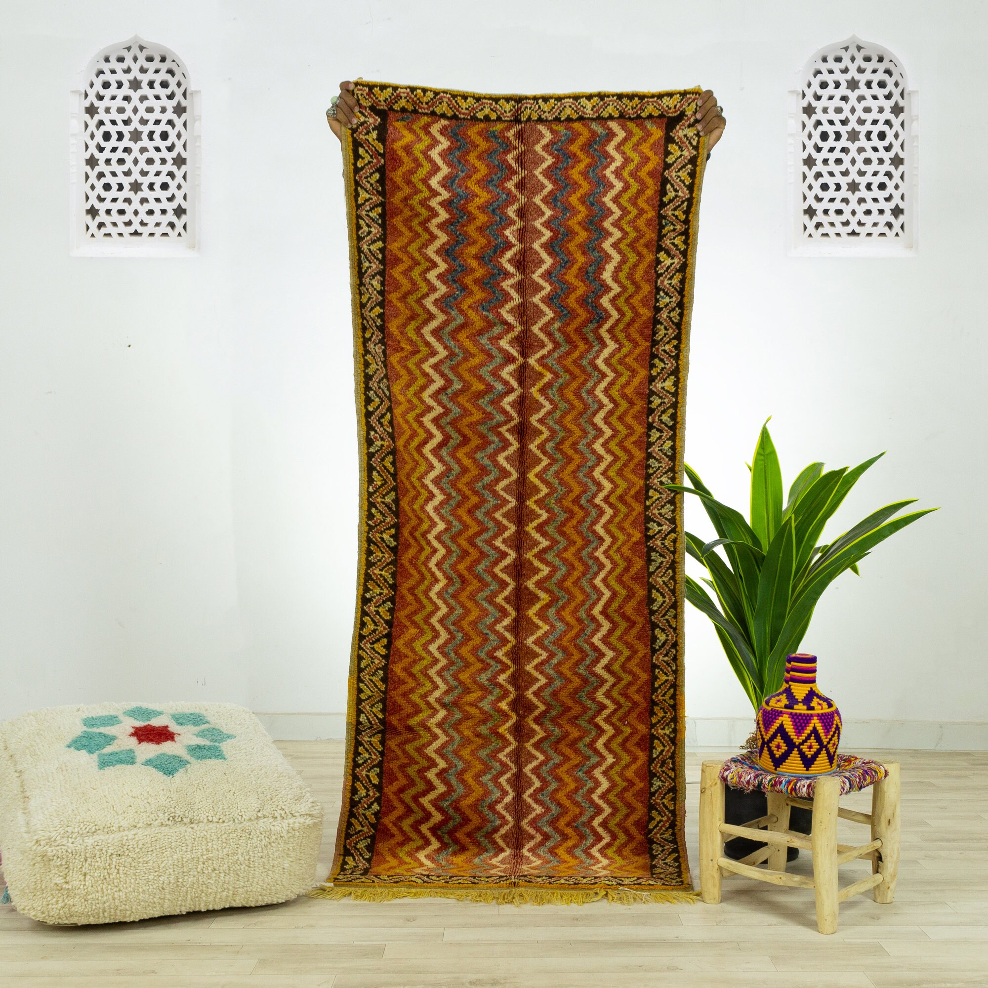 Tapis Runner - Tapis Vintage Floor Runner Marocain de Zone Fait à La Main Rouge 2.8x6.7 Tapis Authen