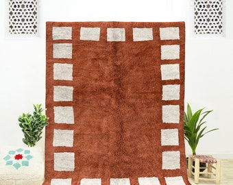 A Brown handwoven Moroccan Berber checkered rug