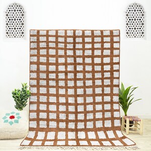 Handwoven Checkered Moroccan Shag Rug: Berber Wool Area Rug