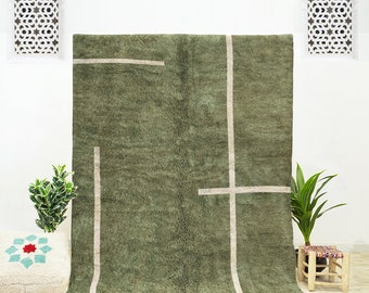 Green Moroccan Rug, Handmade Wool Rug, Green Rug for Living Room, Geometric Rug, Moroccan Rug Green, Green Rug 8x10