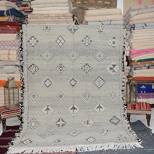 Custom Black Kilim Rug is a Handmade Moroccan Berber Kilim Using Natural Wool Rug with a Bohemian Geometric Design