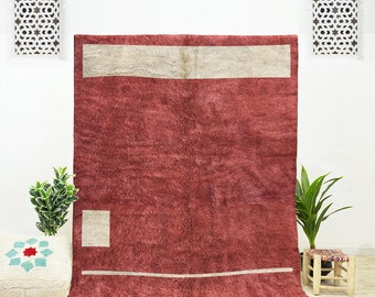 Red Abstract Rug, Contemporary Moroccan Rug, Red Living Room Rug, Beni Rug, Handmade Wool Rug, Area Rug 9x12, Moroccan Geometric Rug