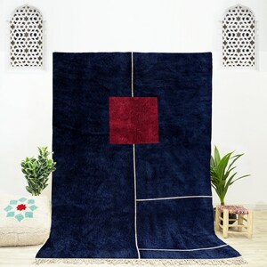 Blue Beni Rug, Blue Abstract Rug for Living Room, Moroccan Rugs for Bedroom 8x10, Blue Rug, Handmade Wool Rug, 10x14 Moroccan Rug