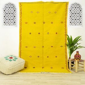 Yellow Moroccan Kilim Rug: Handwoven Wool Area Rug (5.1x8.2 ft)