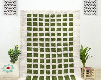 MOROCCAN Green CHECKERED RUG, Berber Checker Rug, Beni Ourain Rug, Custom Fluffy Rug, Sheepskin/Wool Rug, Living Room / Bedroom / Area Rug