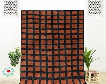 Brown Checkered Rug, Moroccan Shag Rug, Black Checkerboard Rug, Beni Ourain Rug, Area Rug 8x10, Wool Rug, Rug for Living Room