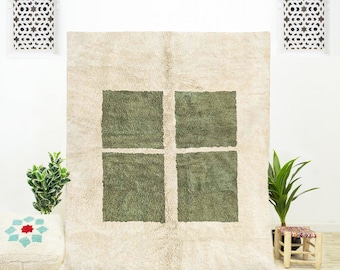 An authentically handwoven Moroccan Berber rug | A green abstract rug made of natural wool | Large green area rug 9x12 as a bedroom rug