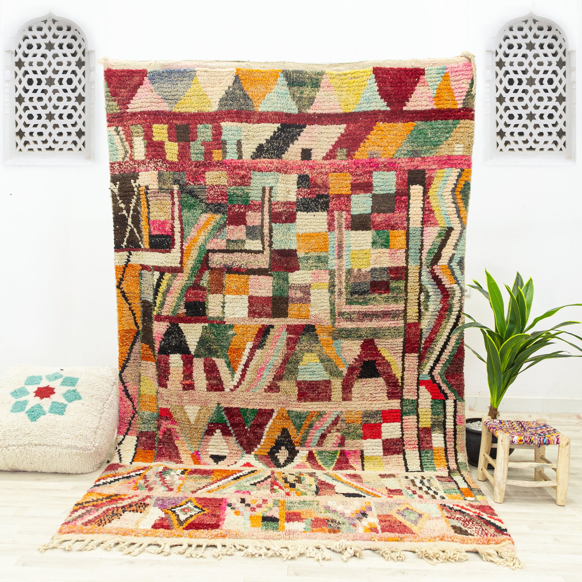 Grand Tapis Contemporain - Tapis Marocain de Zone Boujaad Fait à La Main Coloré 6.2x9.8 en Laine