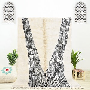 ABSTRACT CUSTOM RUG - White and Black Rug - Beni Ourain Area - Authentic Moroccan rug - Handwoven Rug