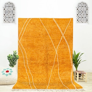 Orange Moroccan Rug, Beni Ourain Rug, Handmade Rug, Wool Rug, Shag Rug, Geometric Rug, Area Rug 8x10