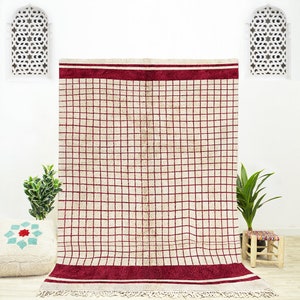 Red Checkered Moroccan Rug, Beni Ourain handmade rug 9x12