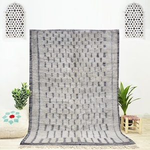 Checkerboard White Rug, Handmade Moroccan Carpet, White Checkered Rug, Modern Berber Wool Rug, White Custom Rug for Living Room
