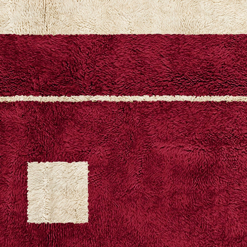 Handwoven Red Wool Rug: Abstract Moroccan Shag Design image 6