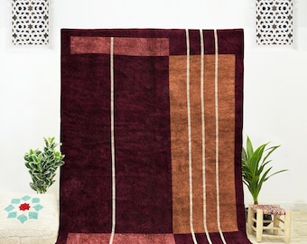 Handwoven Red Abstract Berber Wool Rug, Moroccan Decor (9x12)