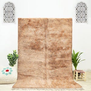 Vintage Style Moroccan Rug, Handwoven Beni Ourain Rug, Brown Handwoven Carpet, Plush Wool Rug, Neutral Home Decor, 6x9 Living Room Rug