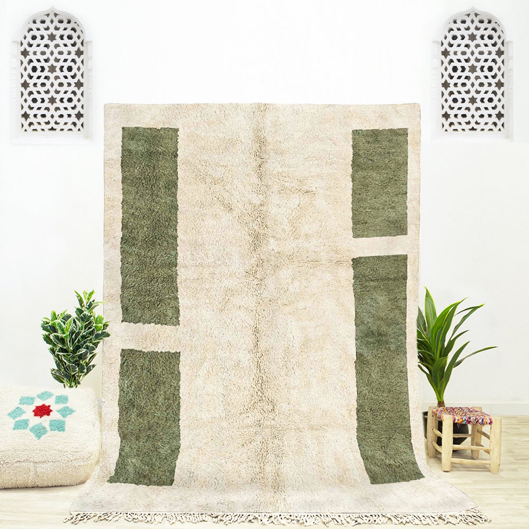 Handmade Green Moroccan Rug Also Known as Green Beni Ourain Rug