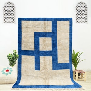 Contemporary Moroccan rug - Blue abstract rug - Beni Ourain rug - handmade rug - Genuine lamb wool - Blue Moroccan rug - Beni rug