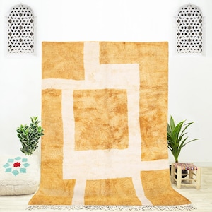 Yellow Beni Ourain Rug, Handmade Moroccan Wool Berber Area Rug