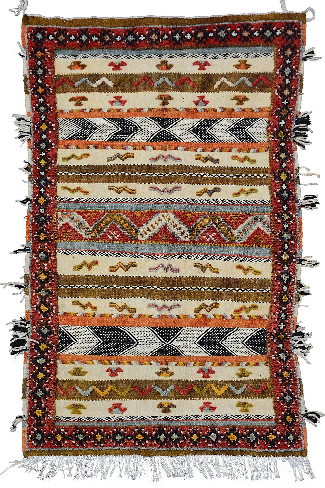 Petit Tapis Vintage - Tapis Marocain de Zone Fait à La Main Coloré 3.4x5.4 Authentique en Laine