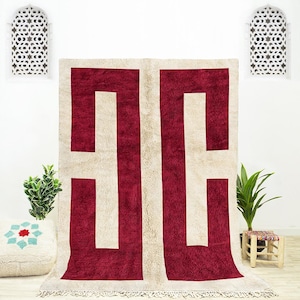Abstract rug - Moroccan rug Red - Handmade rug - Red Beni Ourain rug - Wool Berber rug - Red Custom rug - Moroccan area rug