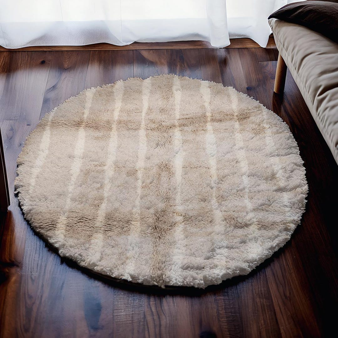 Round Grey Rug Wool Round Gray Rug, Moroccan Boho Decor, Handwoven Wool Carpet, Soft Plush ...
