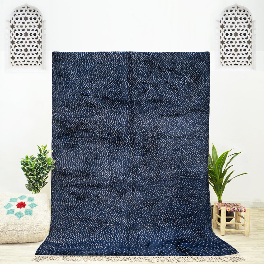 Handwoven Navy Polka Dot Wool Rug: Moroccan Berber Shag